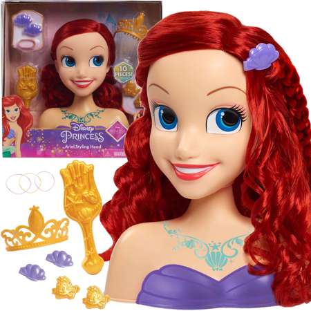 Lalka Głowa do stylizacji czesania włosów Księżniczka Disney Mała Syrenka Ariel Arielka Fryzjer + akcesoria