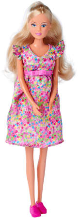 Lalka Steffi w ciąży bobas niespodzianka różowo-zielona sukienka