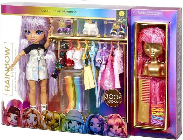 MGA Rainbow High Fashion Studio lalka Avery Styles i jej szafa