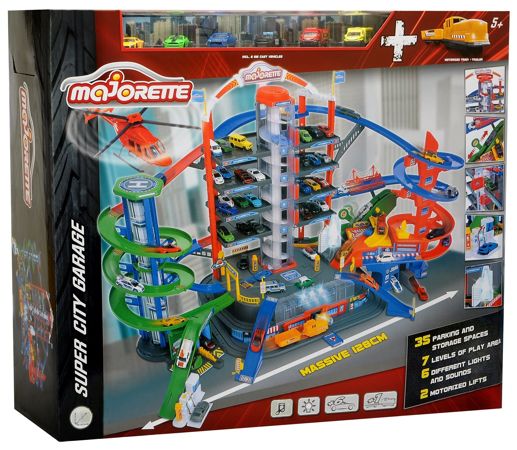 Majorette Garaż Super City 7 poziomów + 6 samochodów i lokomotywa, efekty dźwiękowe i świetlne