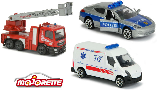 Majorette pojazdy SOS 3 sztuki wóz strażacki radiowóz karetka
