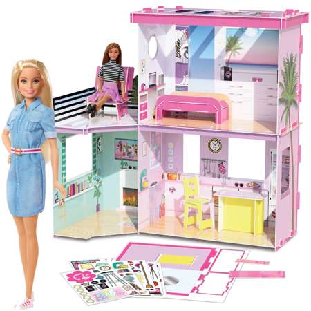 Maker Kitz Zestaw Kreatywny Barbie Dom Marzeń i Lalka Barbie w dżinsowej sukience 30 cm