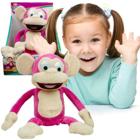 Małpka Chichocząca Różowa maskotka interaktywna Śmieje się Chichocze Wibruje Pluszowa Małpa Fufris Funny Monkey Dźwięk