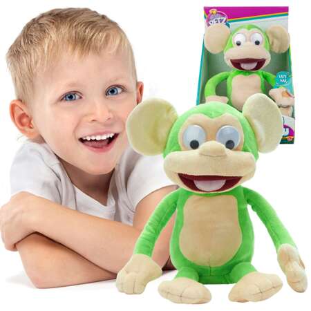 Małpka Chichocząca Śmieje się Wibruje Turlająca Interaktywna Zielona maskotka Fufris Funny Monkey Dźwięk