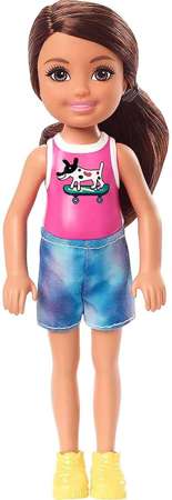 Mattel Barbie Chelsea lalka brunetka w różowej bluzeczkę