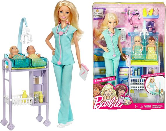 Mattel DVG10 Barbie Lekarz pediatra Zestaw lalka i bobaski + akcesoria