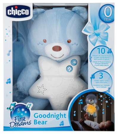 Miś na dobranoc niebieski z pozytywką i lampką + gratis Chicco Krem odstraszający komary 100ml