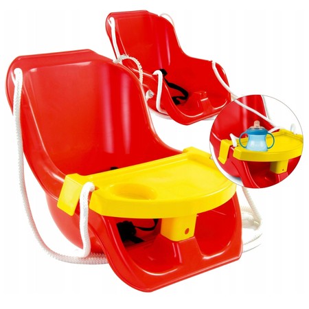 Mochtoys Bezpieczna Czerwona Huśtawka kubełkowa ze stolikiem dla dzieci