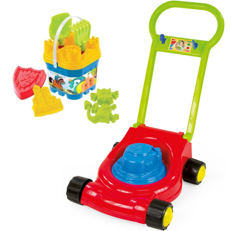 Mochtoys Kosiarka z dźwiękiem + Zestaw Zamek do piasku z foremkami