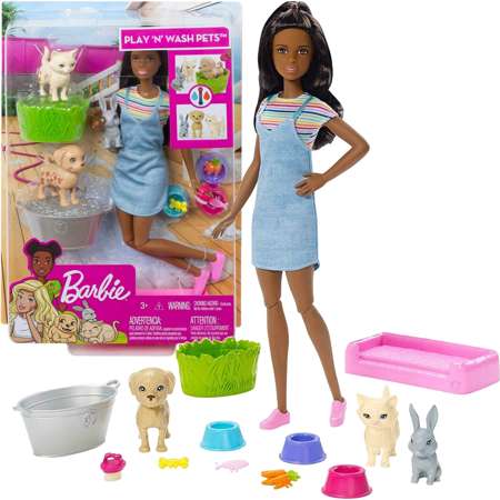 OUTLET Mattel Barbie Kąpiel Zwierzątek - Lalka, figurki zwierzątek i akcesoria  USZKODZONE OPAKOWANIE
