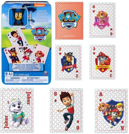 OUTLET Psi Patrol 54 karty do gry dla dzieci z figurką w puszce USZKODZONE OPAKOWANIE