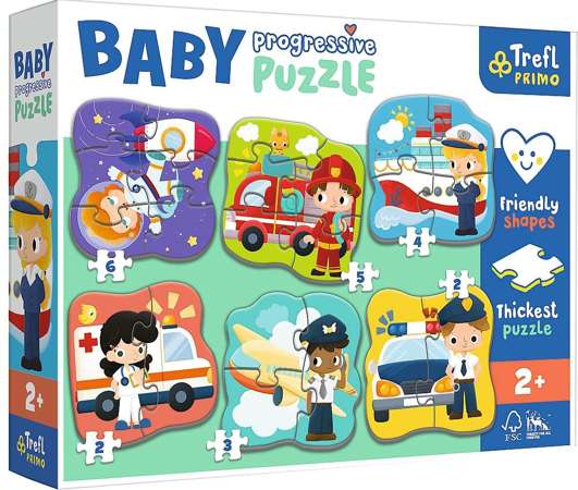 OUTLET Puzzle Baby Progressive Zestaw 4w1 Zawody i pojazdy NIEKOMPLETNE