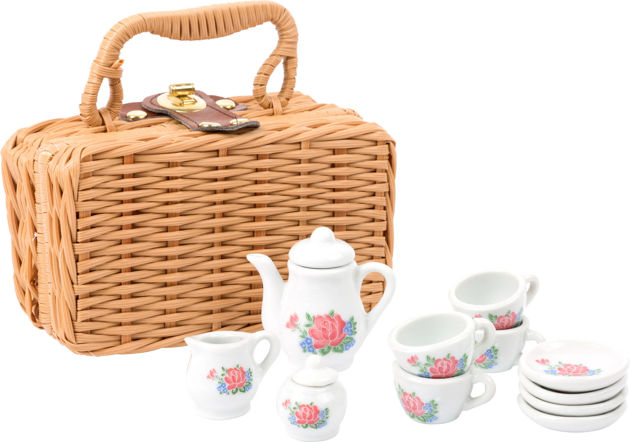 OUTLET Wiklinowy koszyk piknikowy Zestaw porcelany filiżanki do kawy USZKODZONE OPAKOWANIE