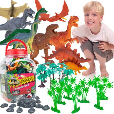 Park Jurajski duży zestaw dinozaurów, figurki w pojemniku, 55 elementów