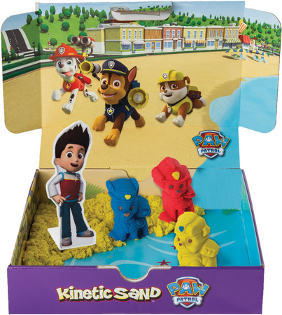 Psi Patrol Plastyczny Piasek kinetyczny 340g Kinetic Sand + 3 foremki piesków Chase Marshall Rubble żółty niebieski czerwony