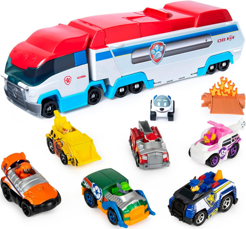Psi Patrol Transporter + 7 pojazdów Transformujący Patrolowiec 2w1 wyrzutnia
