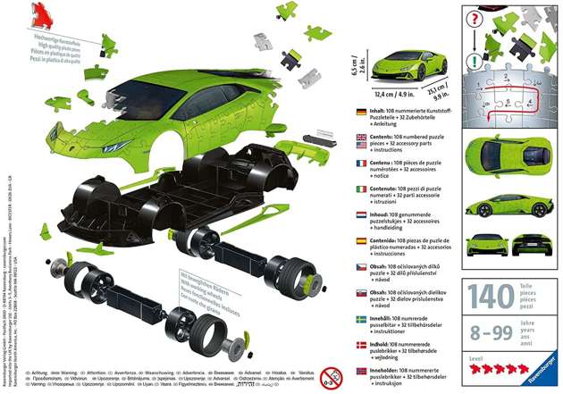 Puzzle 3D 140 elementów Lamborghini Huracan EVO - Verde