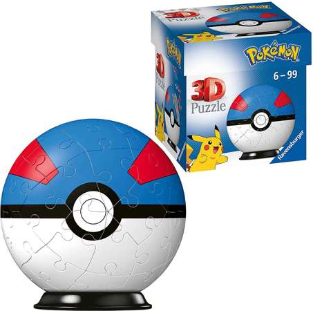 Puzzle 3D Kula Pokemon Great Ball niebiesko-czerwona