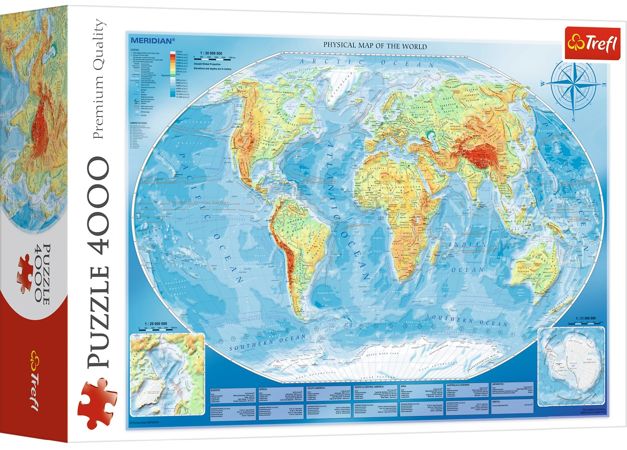 Puzzle 4000 elementów, Wielka mapa fizyczna świata, Trefl 45007