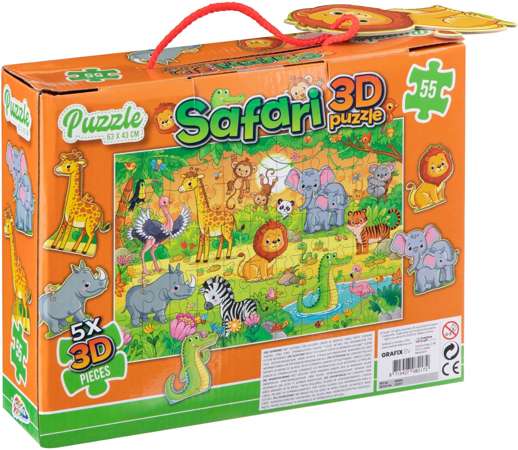 Puzzle Safari zwierzątka z elementami 3D dla dzieci 55 elementów