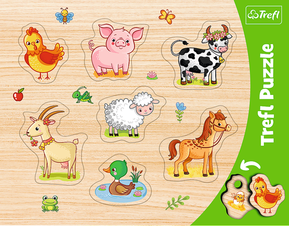 Puzzle ramkowe 7 elementów układanki kształtowe Zwierzęta na wsi