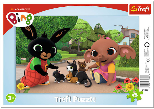 Puzzle ramkowe Króliczek Bing Zabawy z kotkami 15 elementów 