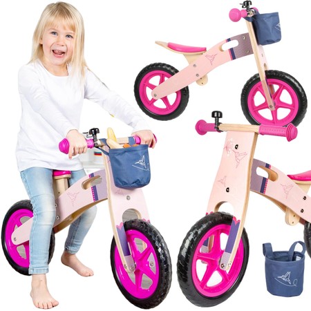 Rowerek biegowy jeździk drewniany balansowy dla dzieci różowy z torbą Small Foot