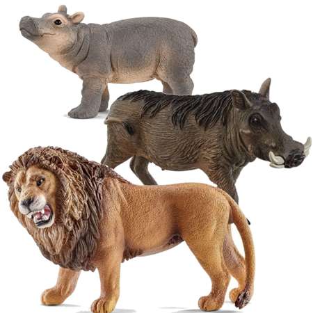 Schleich 2+1 Figurki Mały Hipopotam+Guziec oraz Wild Life figurka ryczący lew 11 cm - gratis