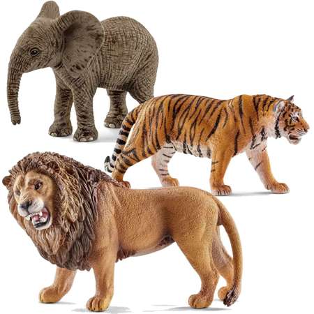 Schleich 2+1 Figurki Mały Słoń Afrykański+Tygrys oraz Wild Life figurka ryczący lew 11 cm - gratis!