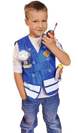 Simba Strażak Sam kostium strażacki: kamizelka, hełm z dźwiękami i szczypce