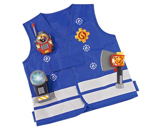 Simba Strażak Sam kostium strażacki: kamizelka, hełm z dźwiękami i szczypce