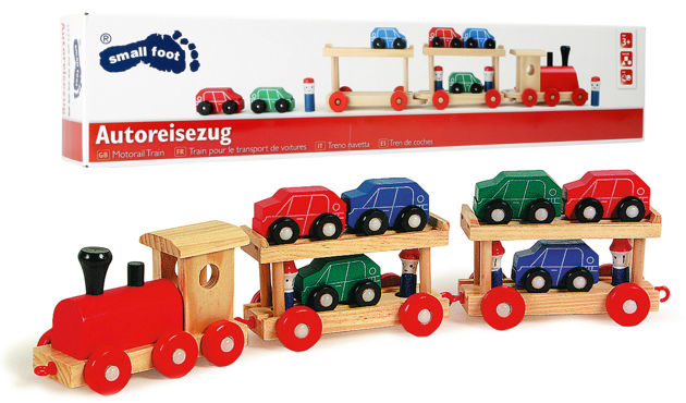 Small Foot Drewniany pociąg lokomotywa kolejka + 6 autek pojazdy