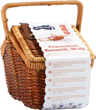 Small Foot Wiklinowy koszyk piknikowy z wyposażeniem romantic 30 elementów
