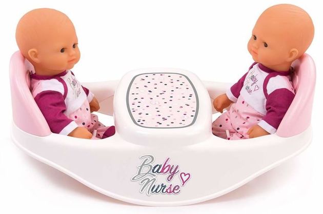 Smoby Baby Nurse Krzesełko do karmienia i huśtawka dla lalek bliźniąt Zestaw 2w1 biały