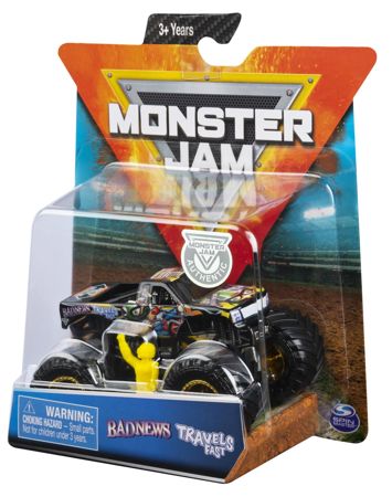 Spin Master Monster Jam pojazd Bad news Travel Fast w skali 1:64 + figurka 