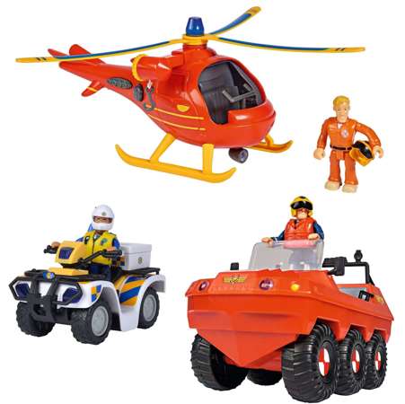 Strażak Sam zestaw Hydrus, Helikopter Wallaby i Quad policyjny + figurki