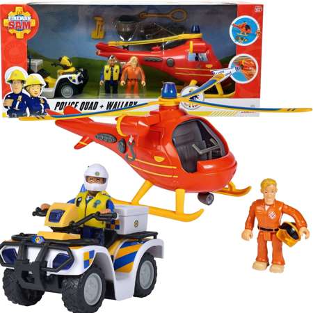 Strażak Sam zestaw Sam Helikopter Wallaby i Quad policyjny + figurki