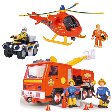 Strażak Sam zestaw Wóz Strażacki Jupiter, Helikopter Wallaby i Quad policyjny + figurki