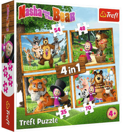 Trefl Puzzle 4w1 Masza i Niedźwiedź w lesie