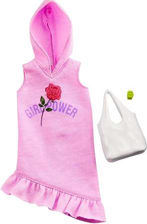 Ubranko dla lalki Barbie, różowa sukienka z kapturem oraz akcesoria