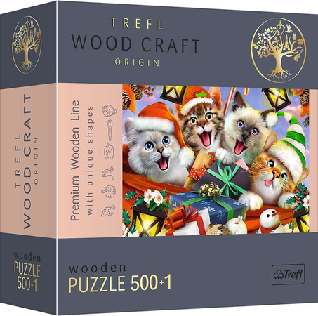 Wood Craft Puzzle Drewniane 500 elementów Świąteczne kotki