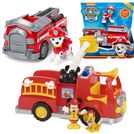 Wóz strażacki Marshalla z bajki Psi Patrol z figurką + Myszka Mickey duży wóz strażacki ze światłem i dźwiękiem