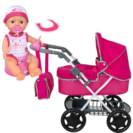 Wózek dla lalek Chicco Junior Urban Pram+Lalka bobas funkcyjna New Born Baby 30 cm