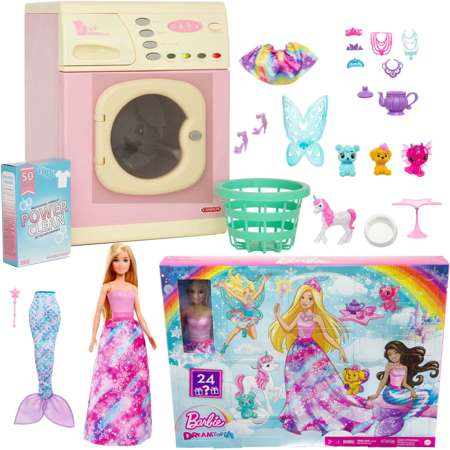 Zabawkowa elektroniczna Pralka różowa św/dź+Barbie Dreamtopia Kalendarz Adwentowy z lalką 25 elementów