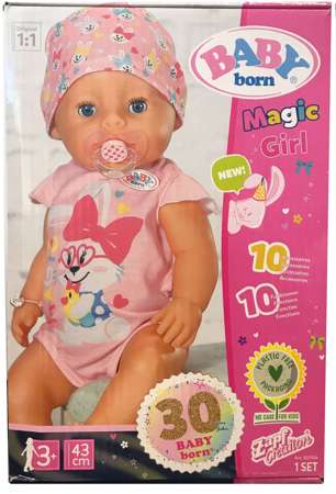 Zapf Creation Baby Born lalka Magic Girl 43 cm + Baby Born interaktywna butelka do karmienia dla lalek, dźwięk