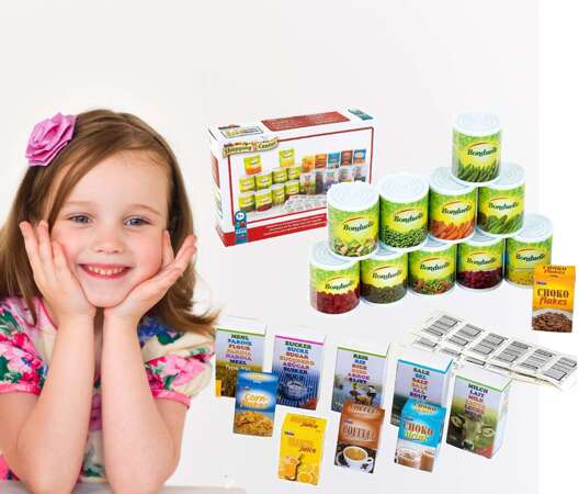 Zestaw Mini Produkty spożywcze miniaturki do zabawy w sklep dla dzieci + naklejki 3+ Klein