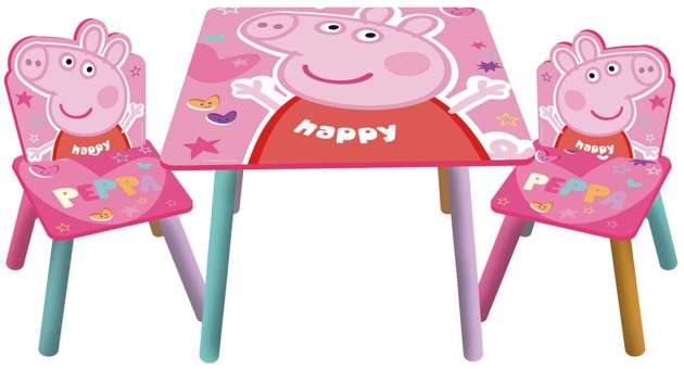 Zestaw Świnka Peppa drewniany stolik + 2 krzesła