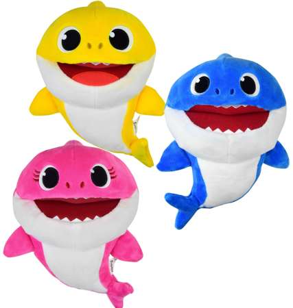 Zestaw maskotek Baby Shark, Mommy Shark i Daddy Shark pacynki z piosenką