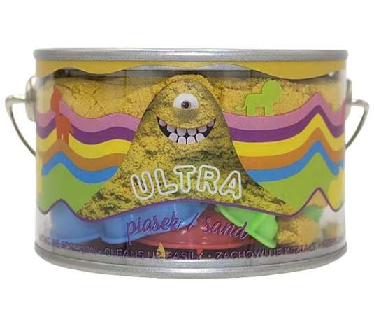 Żółty Ultra piasek w puszce 200g i foremki z serii zwierzęta